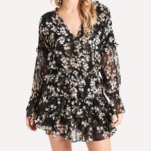 Misa Los Angeles Black Floral Ruffle Tiered Mini Dress